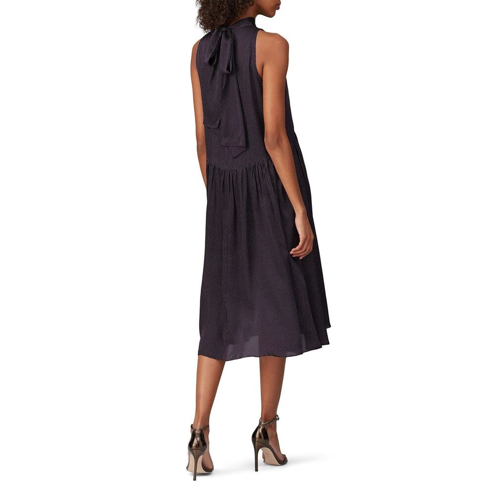 CLUB MONACO Black 100% Silk High Neckline Tie-Back Midi Dress size 4 - Picture 2 of 14